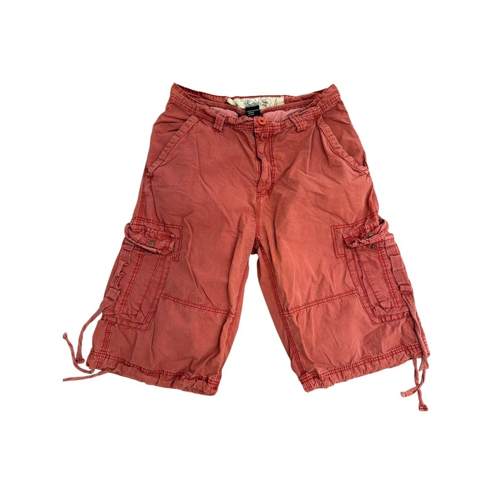Southpole Mens Cargo Shorts Size 34 Red Faded Cotton Utility Streetwear 1664